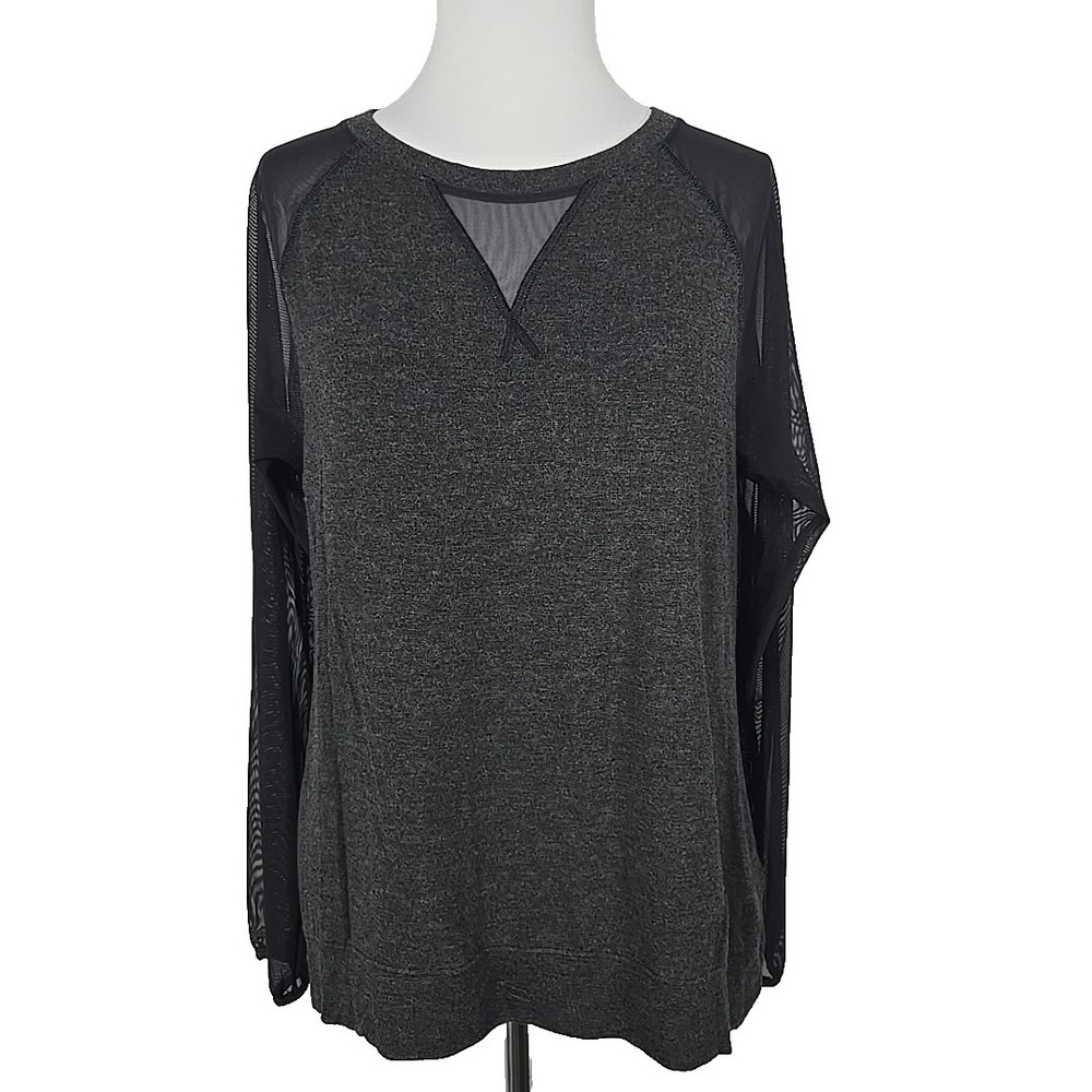 The North Face Gray Jersey Black Mesh Sleeve‎ Keyhole-Back Top Medium M